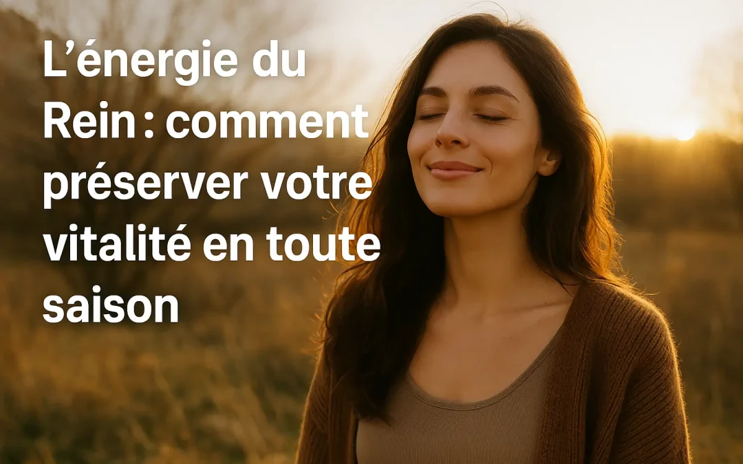 Femme sereine au coucher du soleil illustrant la vitalité naturelle et l’énergie du Rein selon la médecine chinoise